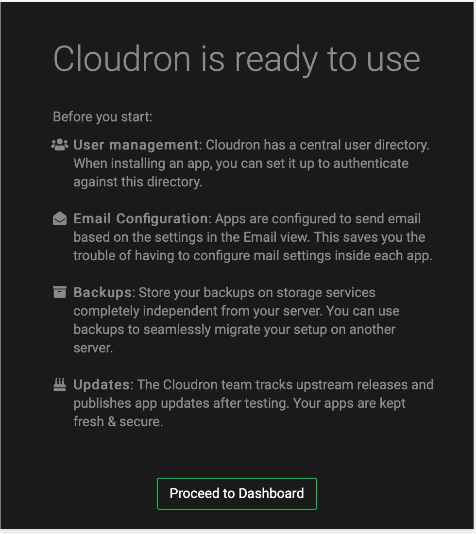 Cloudron Post Setup Cloudron Post-Setup Wizard